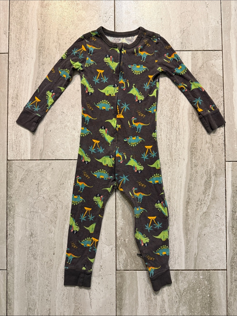 Old Navy Dark Gray Dinosaur Footed One-Piece Pajamas